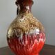 Bay Keramik red, brown and white fat lava handled vase West Germany