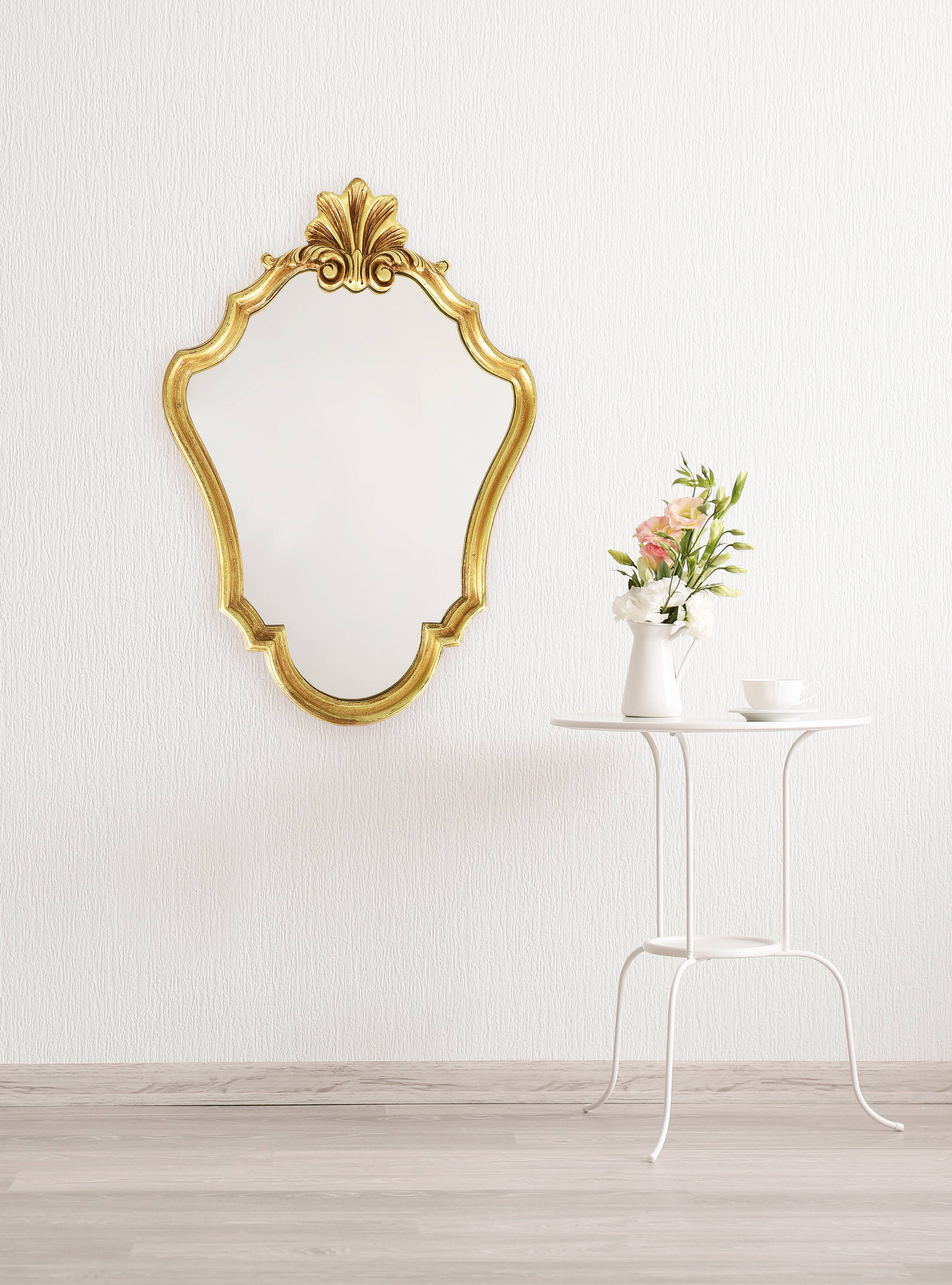 Large old mirror, golden shell, height 70 cm