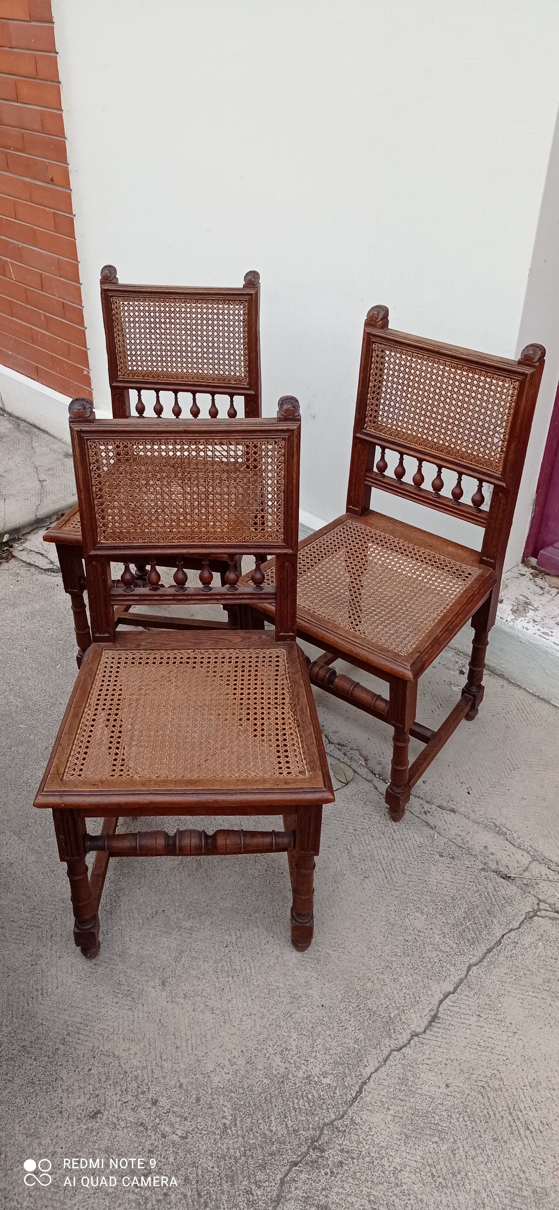 Set of 3 antique canned chairs