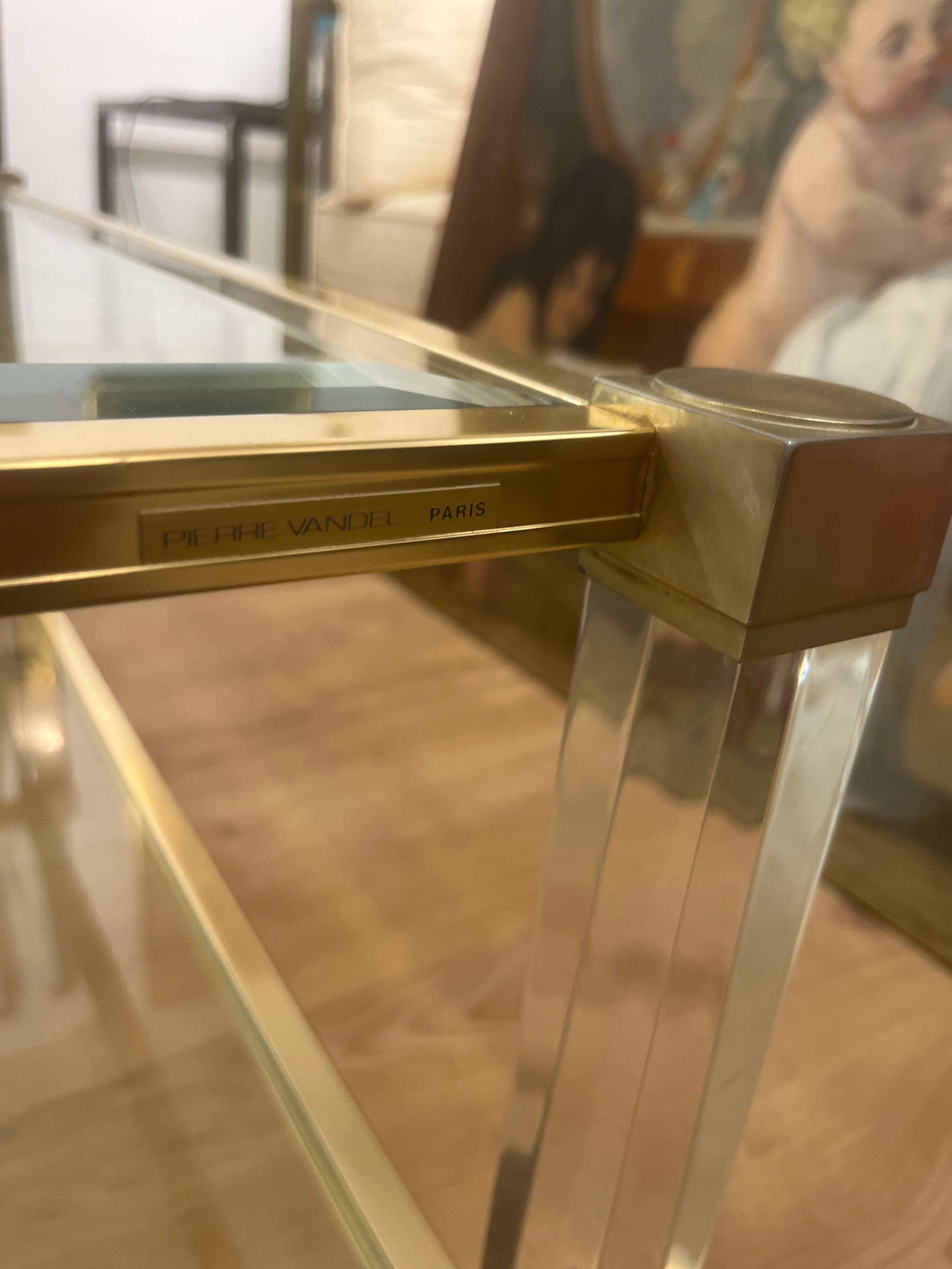 Pierre Vandel coffee table in lucite and gilded metal