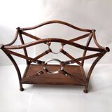 1950s metal magazine rack with imitation leather and bamboo