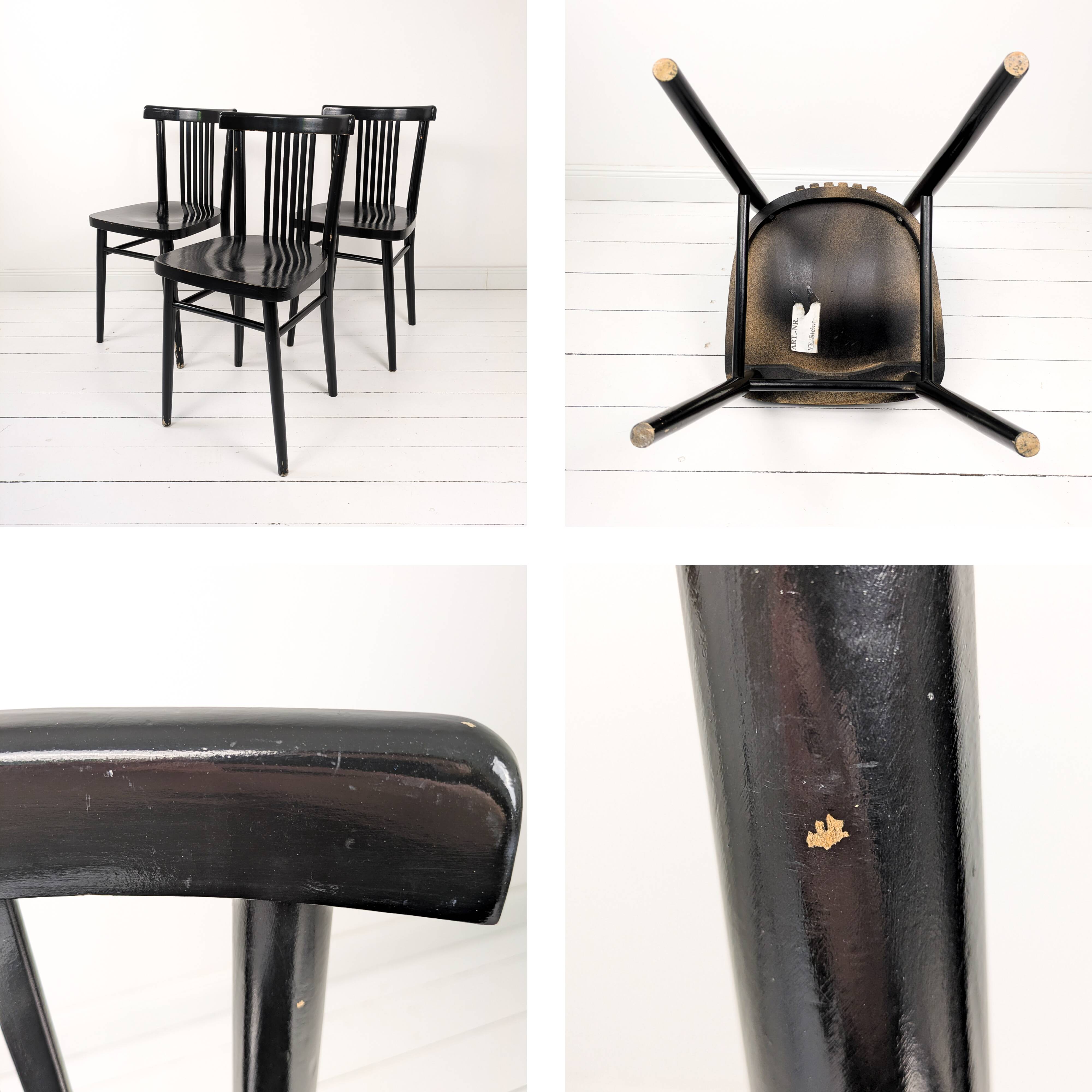 Lot de 3 chaises bistrot vintage bois courbé, style café viennois 60s