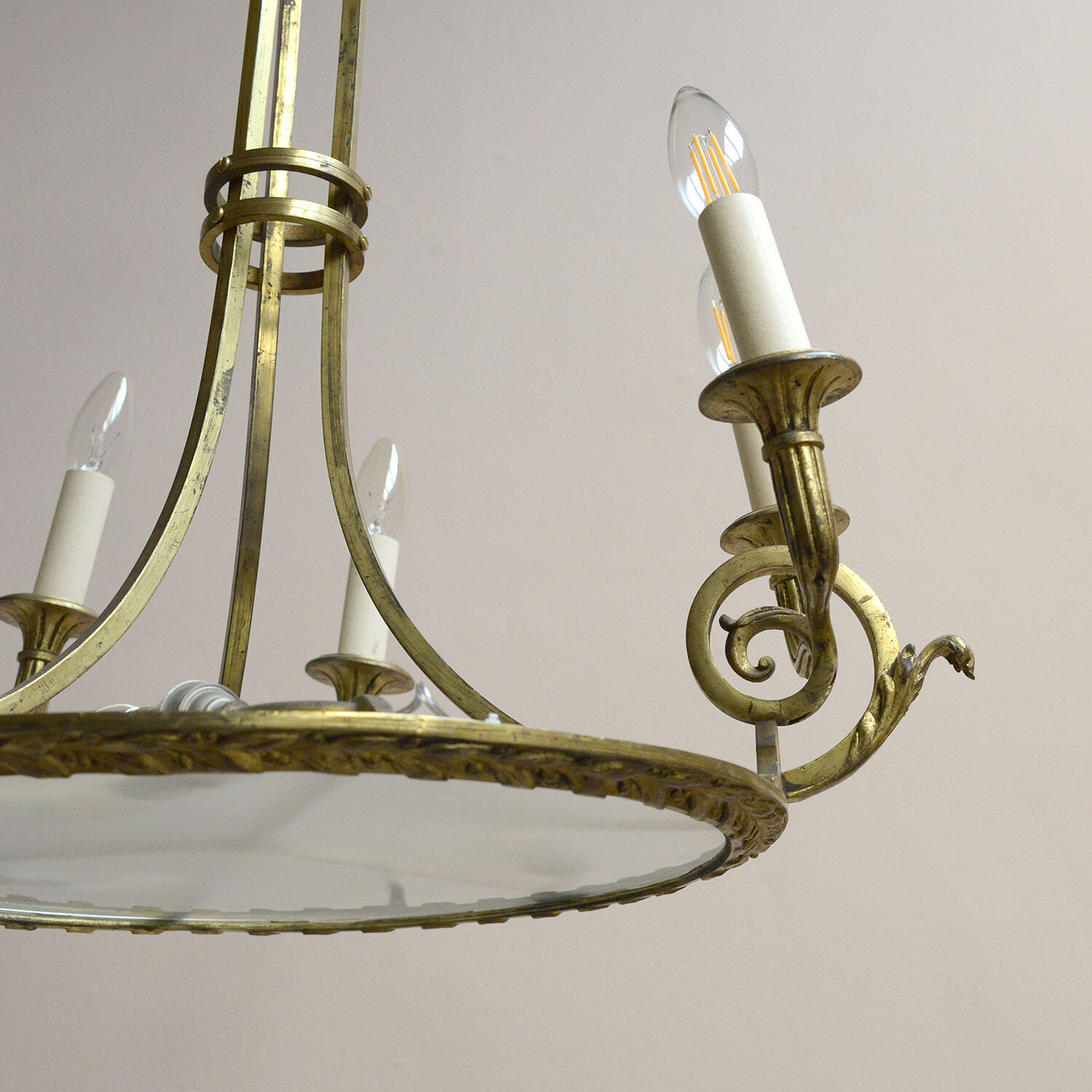 Antique gilded bronze empire chandelier original professionally rewired light