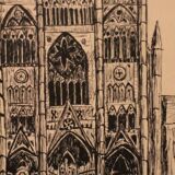 Pen drawing ink cathedral of Tours dated signed Talbot