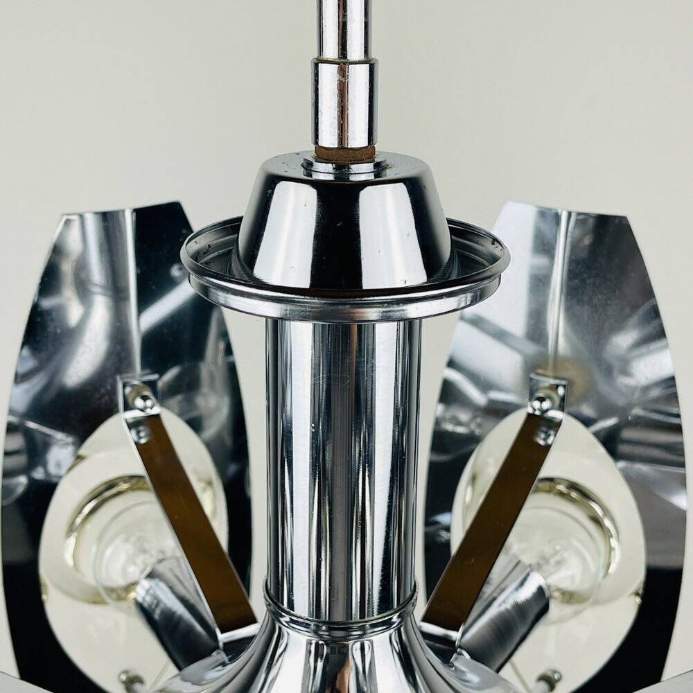 Chrome and glass lustre with lenses by Oscar Torlasco, Italy, 1960s.