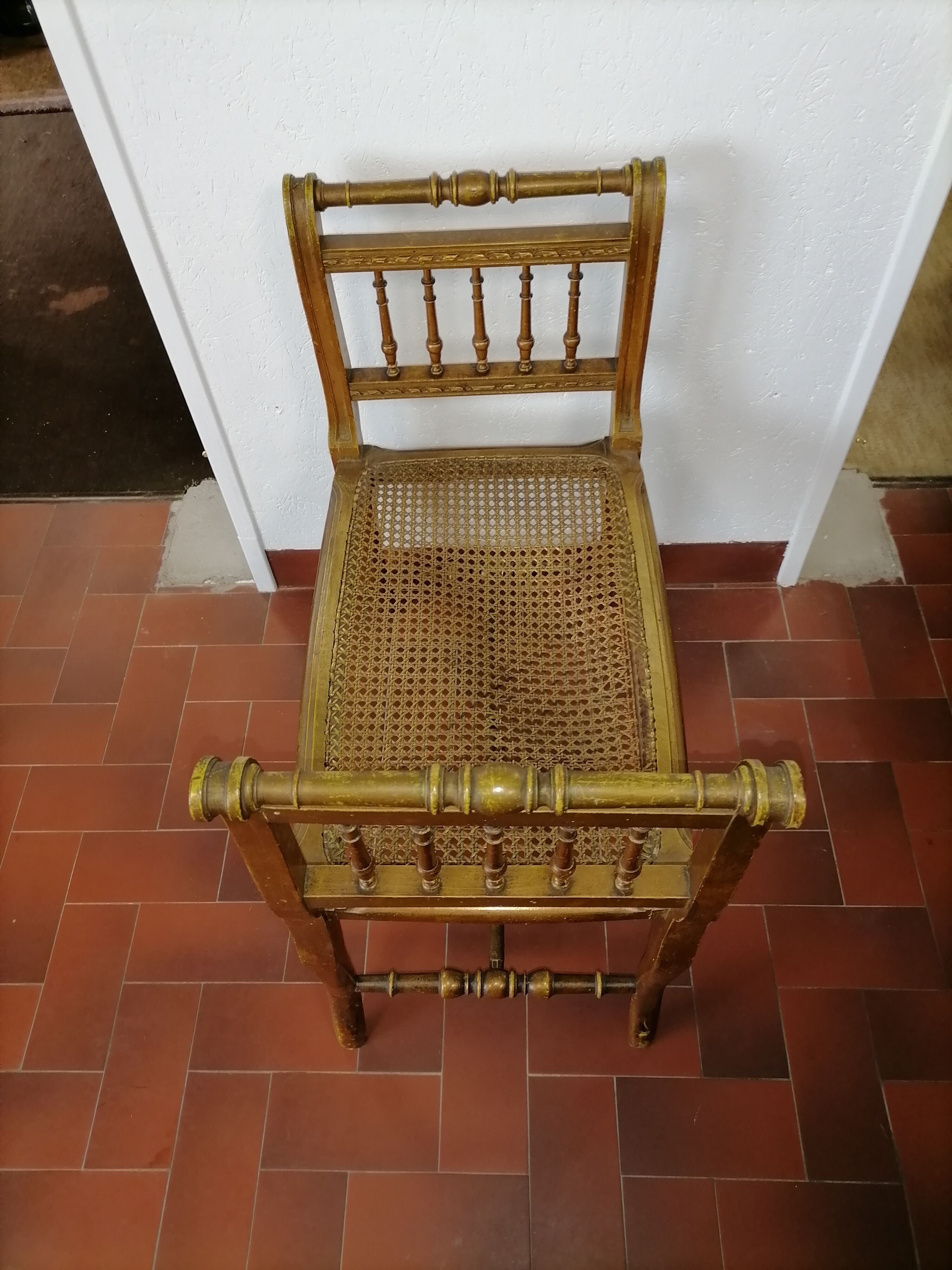 Gilded wood cane bench