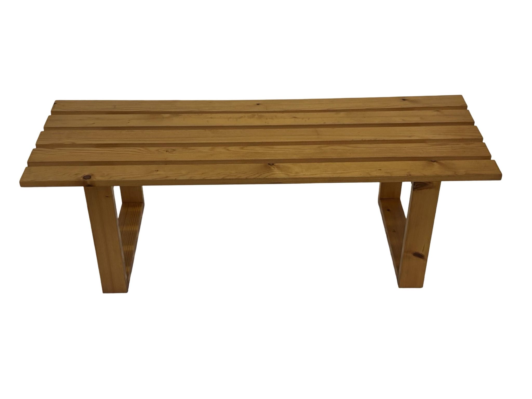 Vintage Scandinavian modern pinewood slatted bench from the 1960's