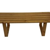 Vintage Scandinavian modern pinewood slatted bench from the 1960's
