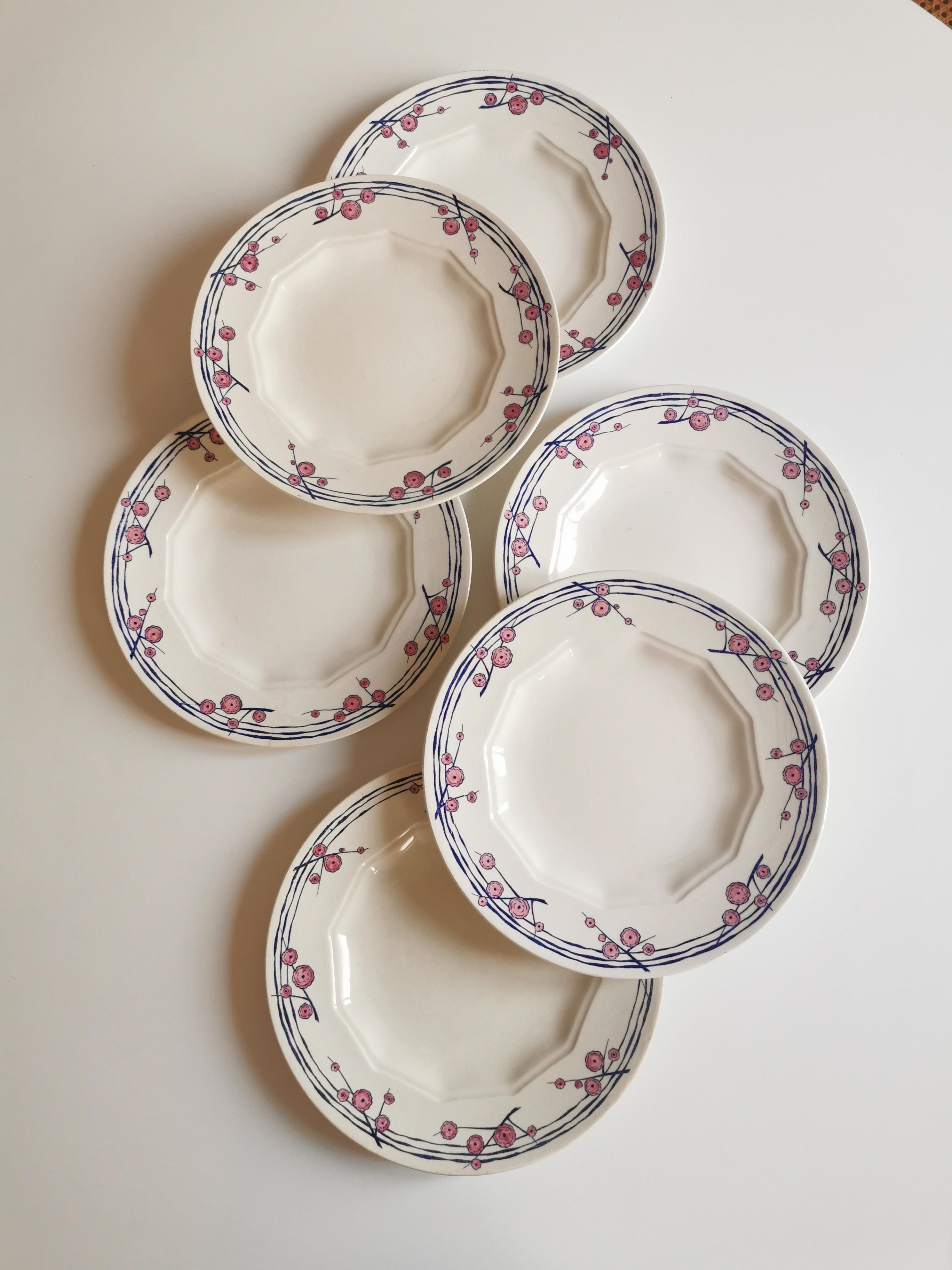 service of 6 flat plates in HBCM HBCM Hippolyte, Boulenger, Creil - Montereau