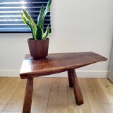 Banc ou table d'appoint en bois massif de tronc d'arbre, style brutaliste, 1960