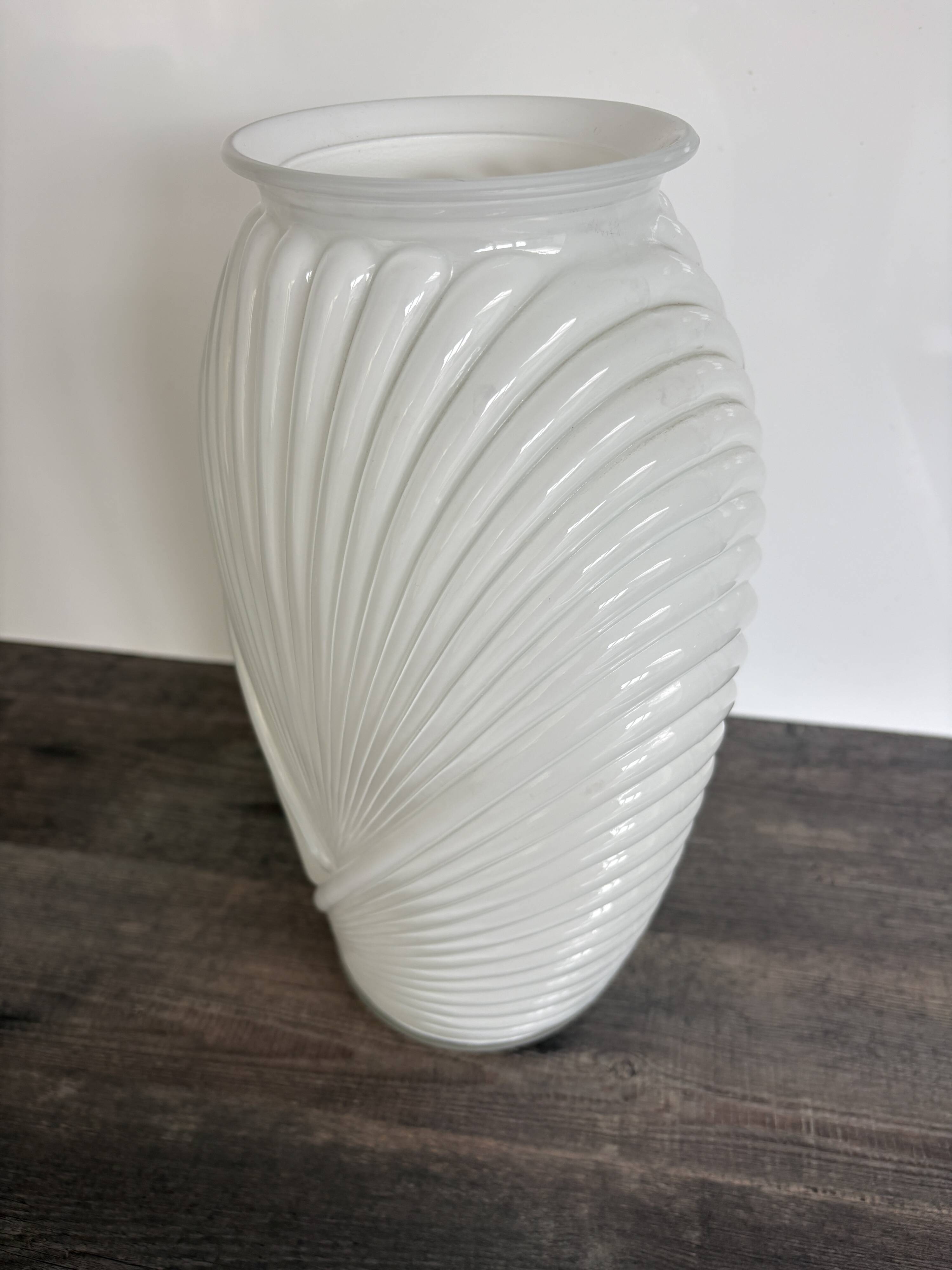 Vintage large pressed white glass vase