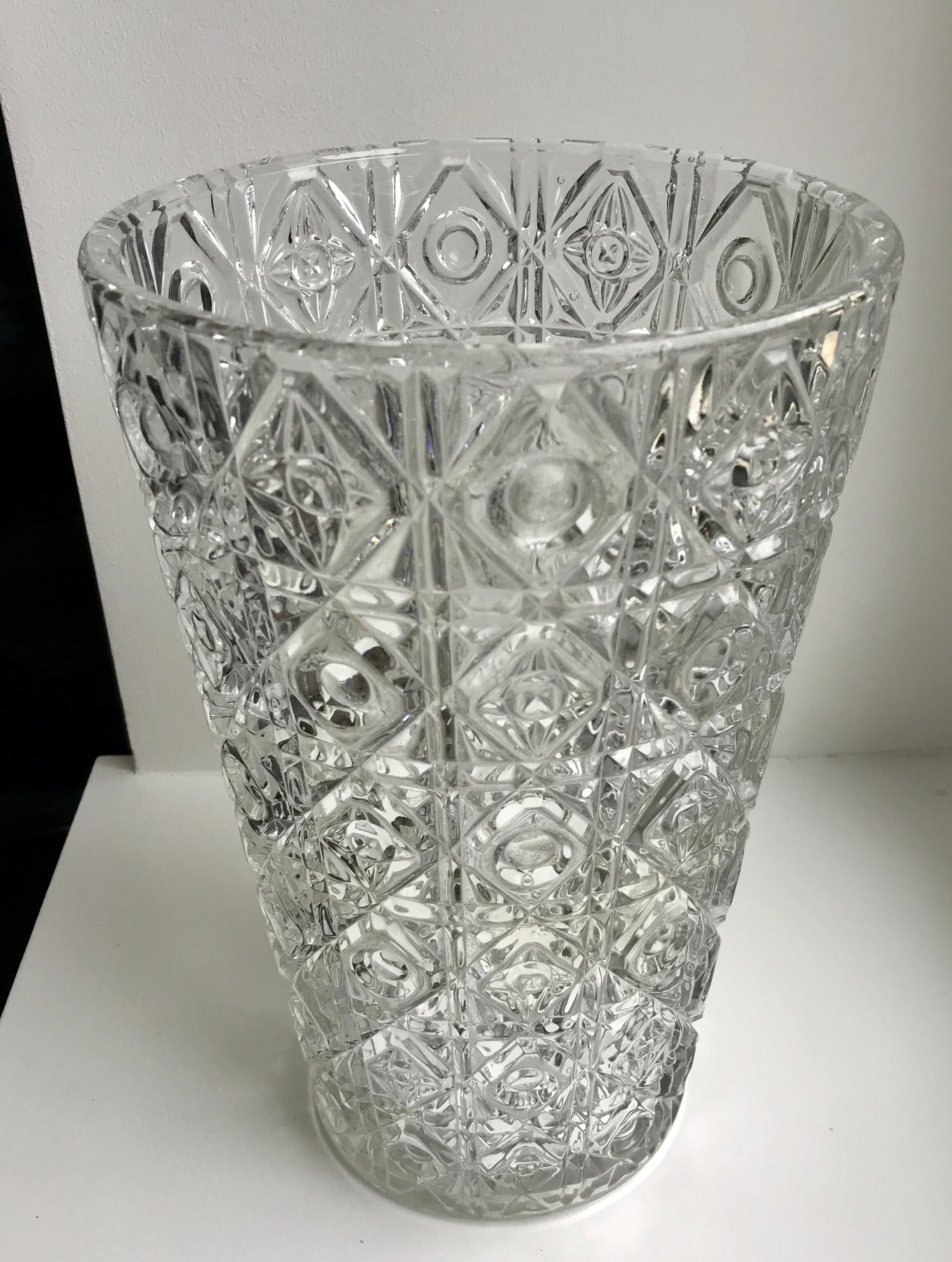 Large molded glass vase 50s art deco style