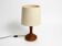 Beautiful minimalist 80s DOMUS teak table lamp with original wild silk fabr
