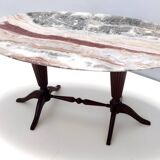 Table basse en hêtre attribuée à Paolo Buffa avec un plateau ovale en onyx rouge