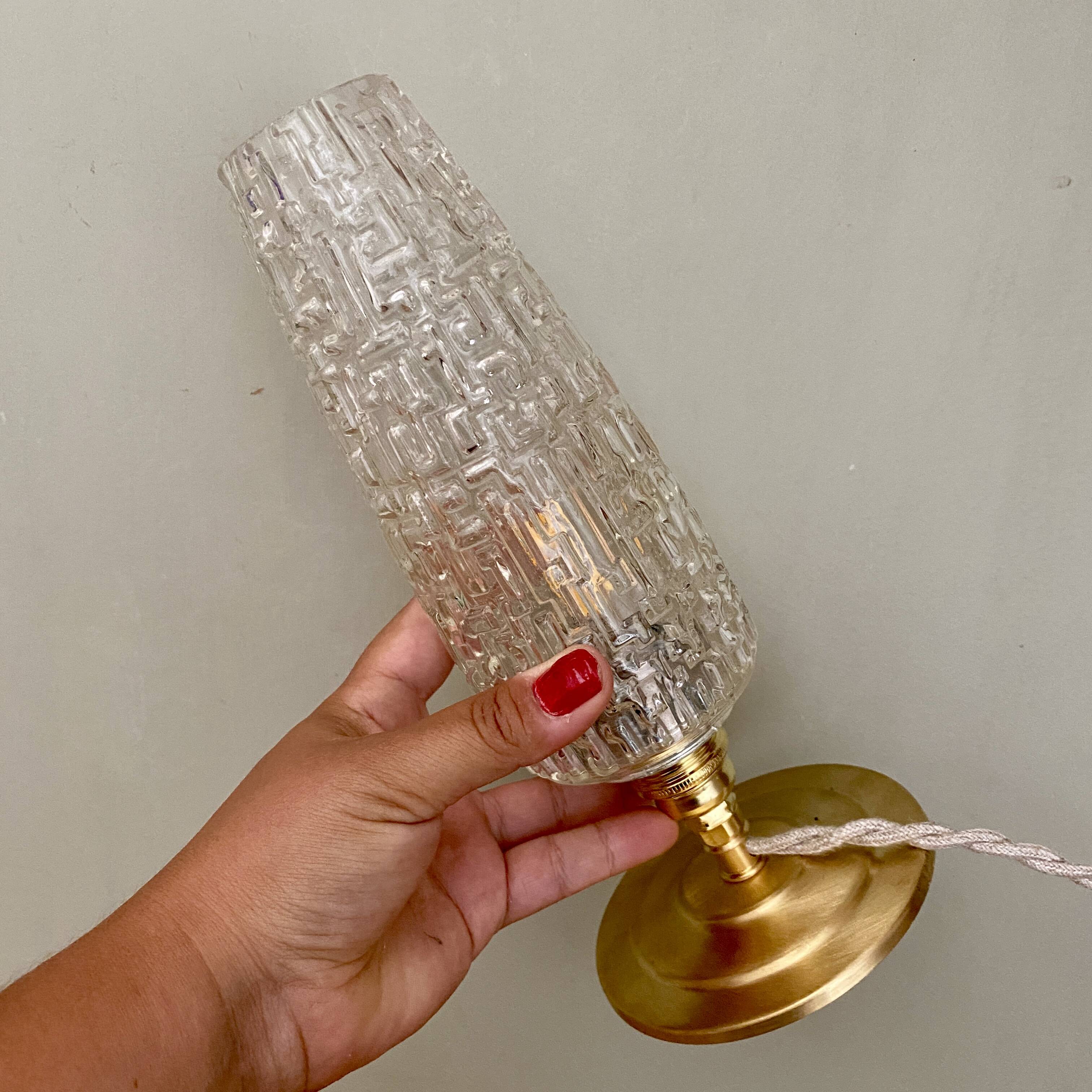 Vintage globe table lamp in molded glass