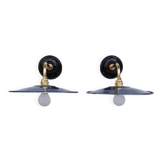 2 old enamelled sheet metal wall lights