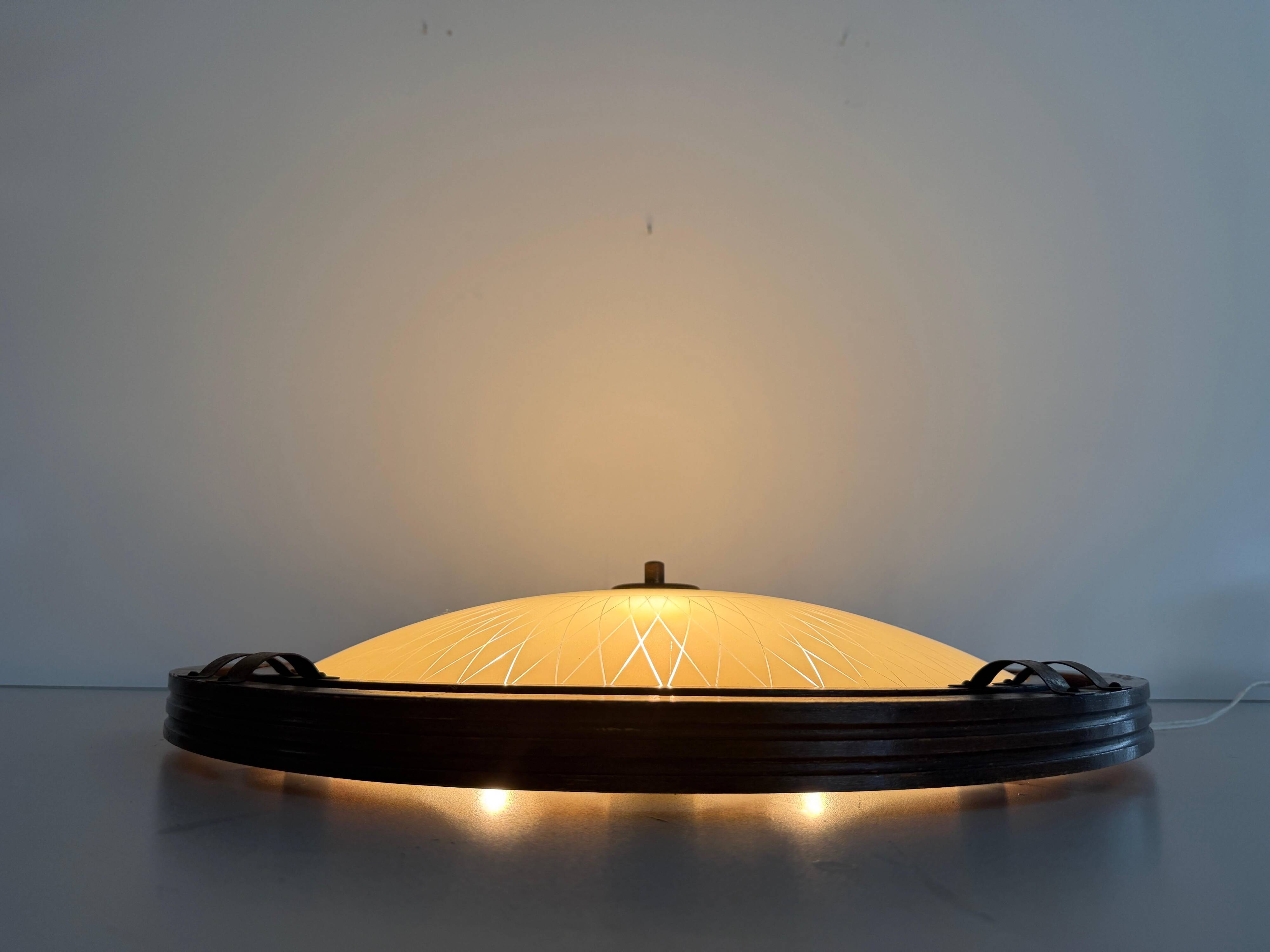Mid-century wooden and glass framed ceiling light, 1950s, Germany