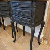 Pair of Louis XV style bedside tables with matt black patina