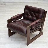 1970s, Scandinavian armchair, brown furniture leather, dark beech wood.