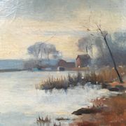 Ancient painting lake landscape