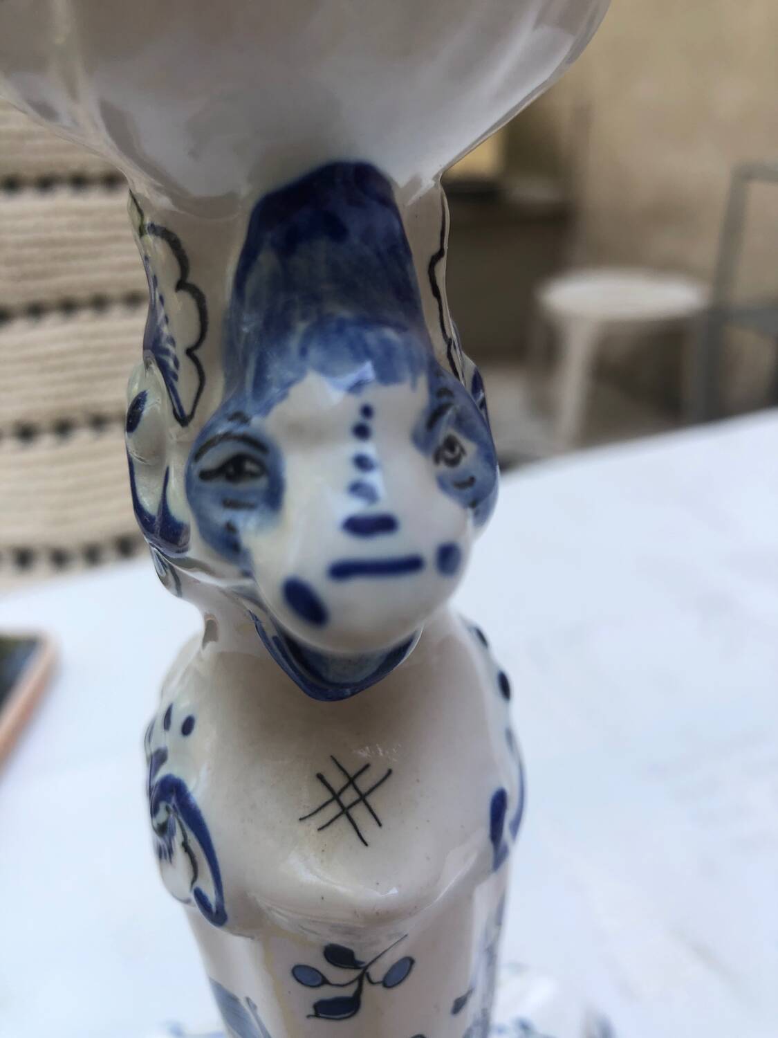 Hand-painted Moustiers porcelain candle holder