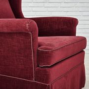 1970s, Danish highback chair, cherry-red furniture velour, ash wood legs.