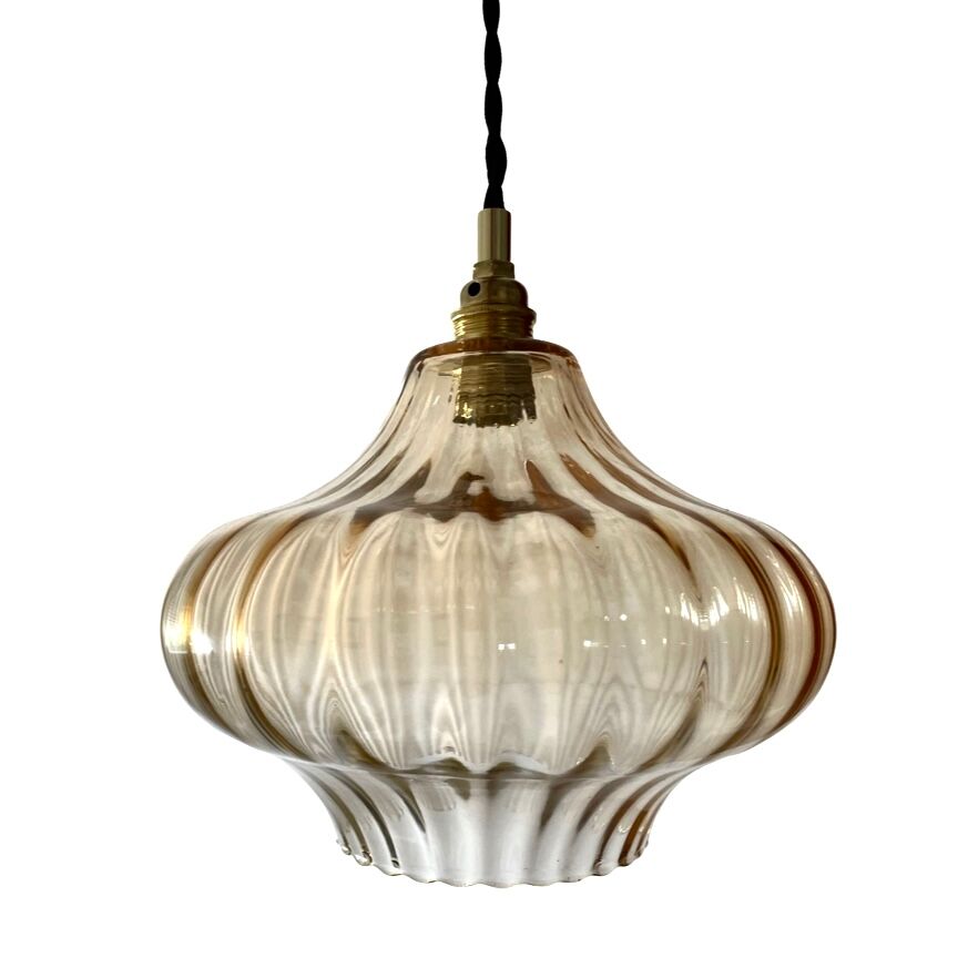 Vintage suspension lamp in electrified amber glass to nine