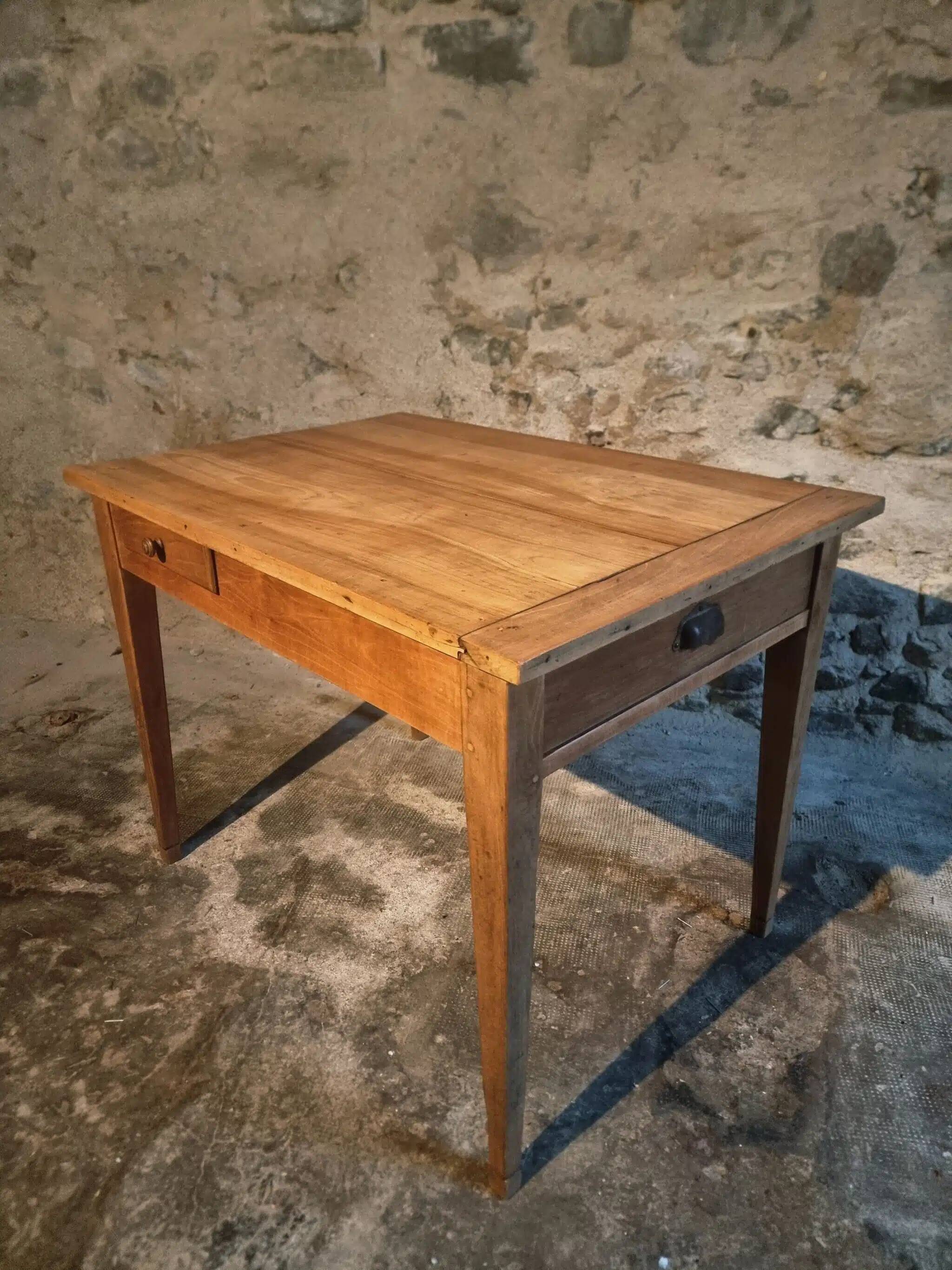 French rural farmhouse table with two drawers, 19th century.