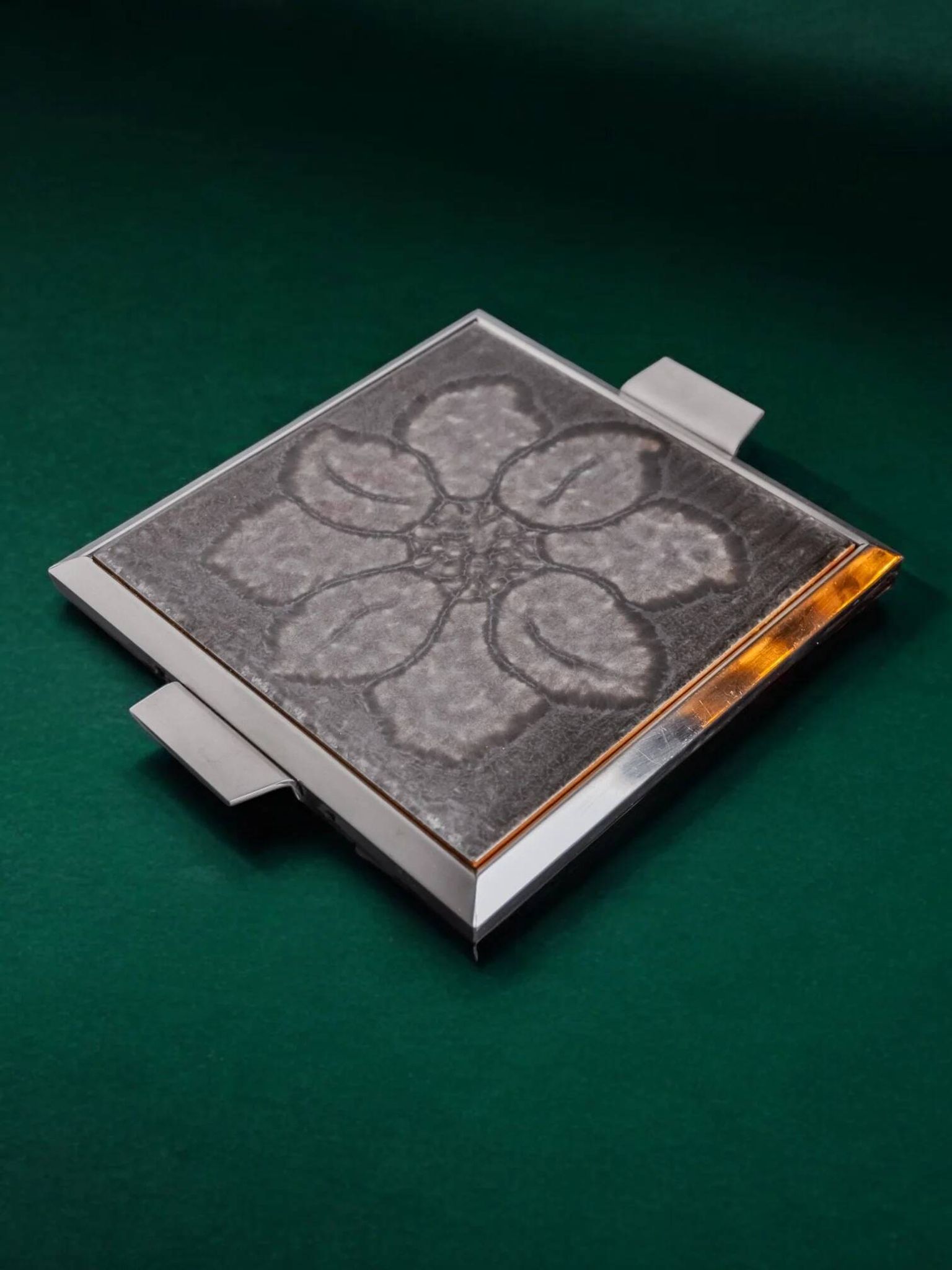 Space age floral grey ceramic trivet, Spain, 1970s