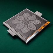 Space age floral grey ceramic trivet, Spain, 1970s