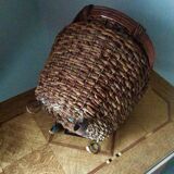 Ancien cache-pot en osier et rotin