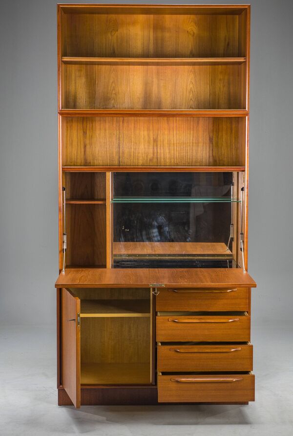Grande bibliothèque vintage avec bar en teck par Heinrich Riestenpatt, années 1960