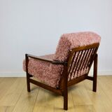 Wooden vintage brown armchair pink long hair proj. Z. Bączyk - 2 pieces available