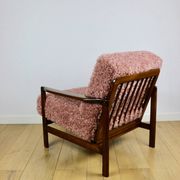 Wooden vintage brown armchair pink long hair proj. Z. Bączyk - 2 pieces available