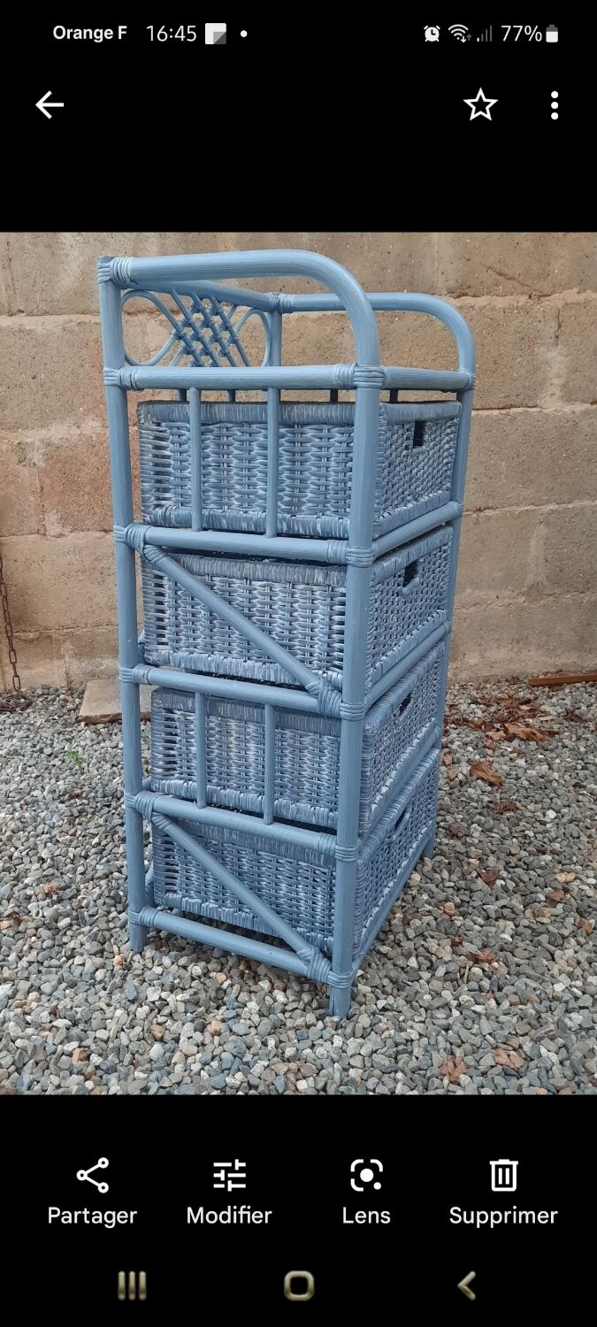 Meuble de 4 tiroirs en bambou et rotin