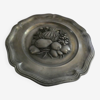 pewter plate with fruit decor