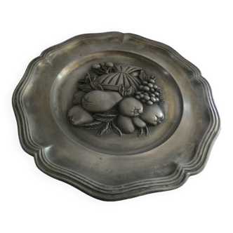 pewter plate with fruit decor