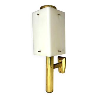 Large Brass and Opaline Glass Lantern attributed to Stilnovo, Italy, 1950s