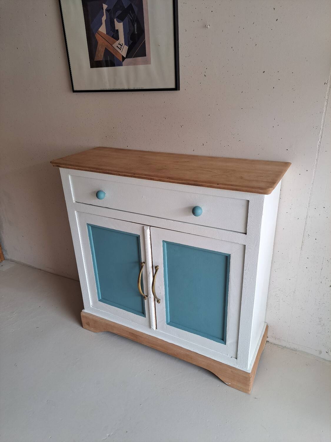 Small old sideboard painted blue and white