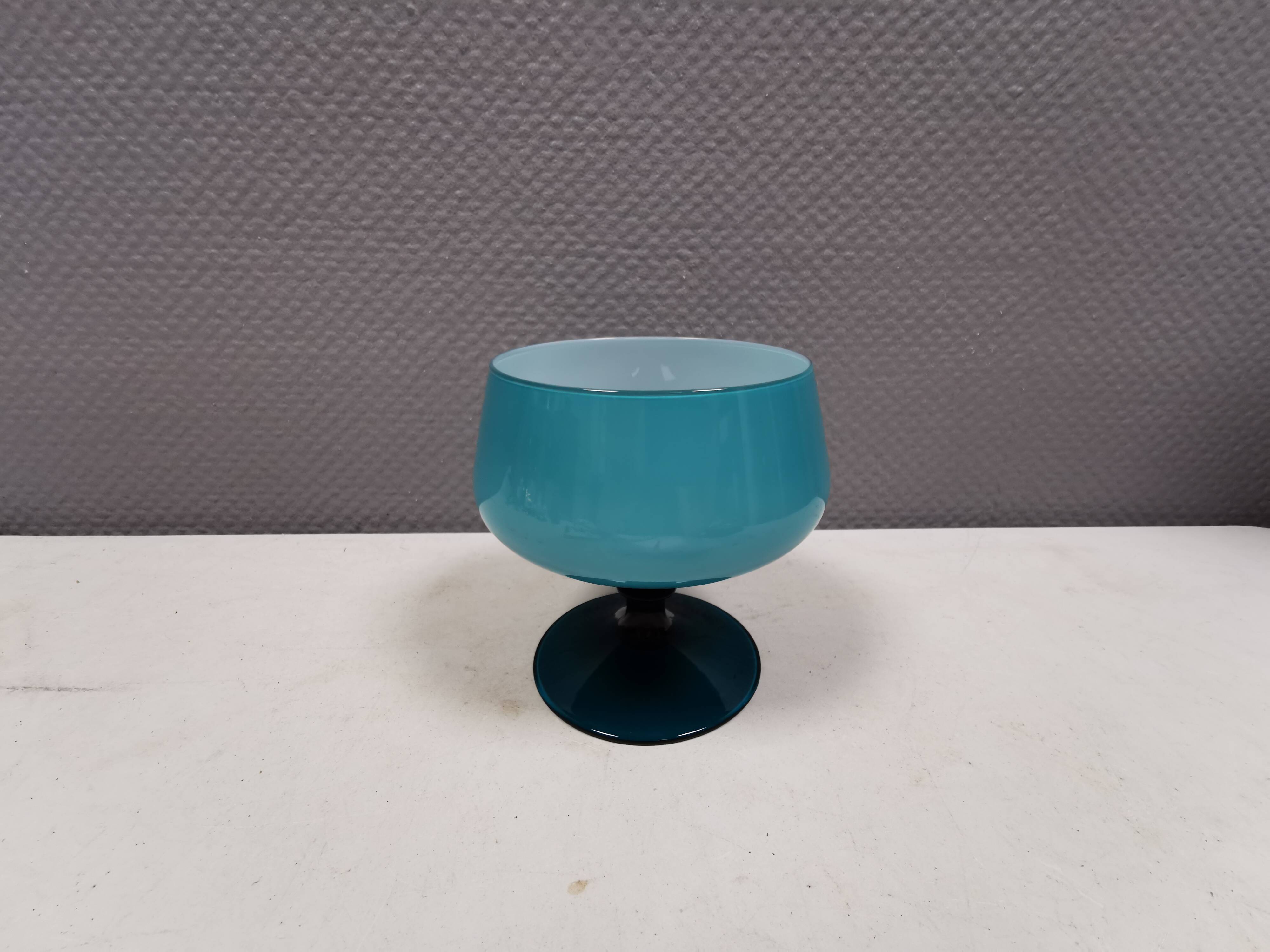 Vintage turquoise glass pedestal bowl Carlo Moretti Italy 1960s