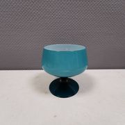 Vintage turquoise glass pedestal bowl Carlo Moretti Italy 1960s