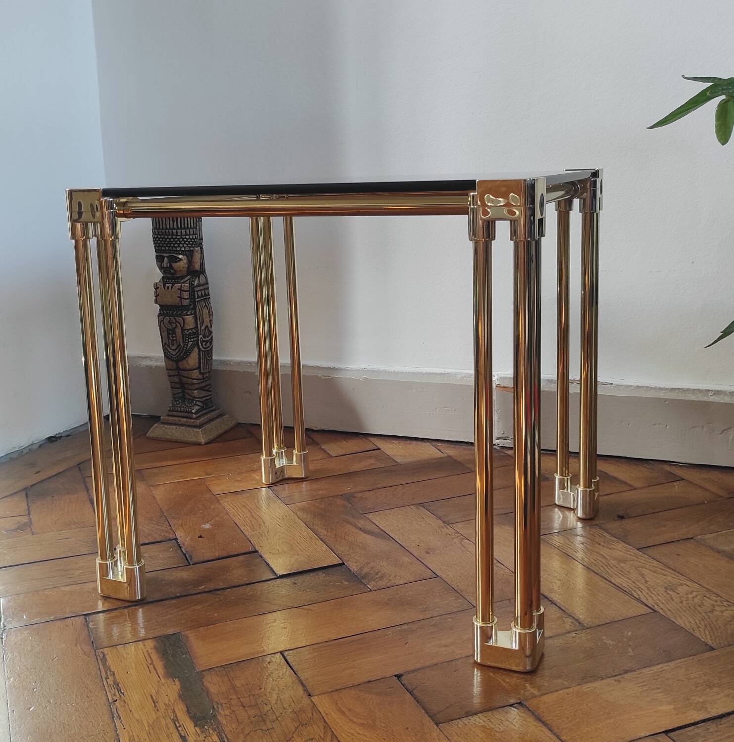 Vintage 1970s side table / Smoked glass accent table