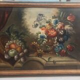 Peinture à l'huile sur toile nature morte aux fleurs, début du XIXe siècle