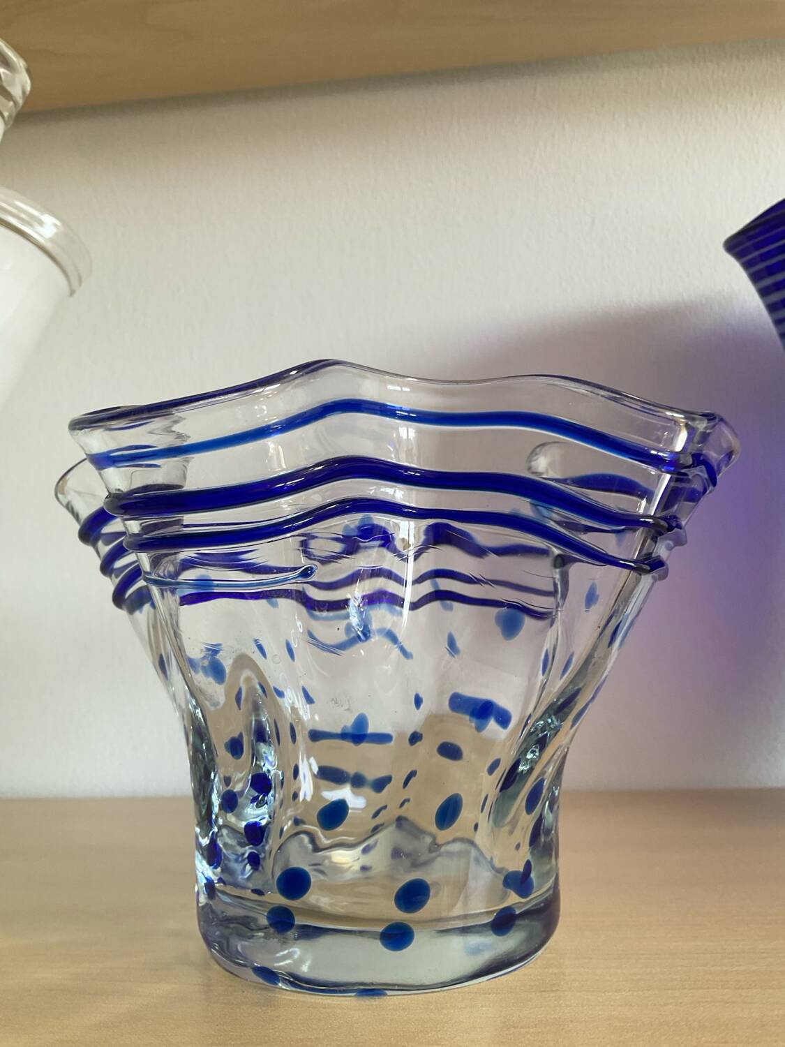 Trio of vintage blown glass handkerchief vases