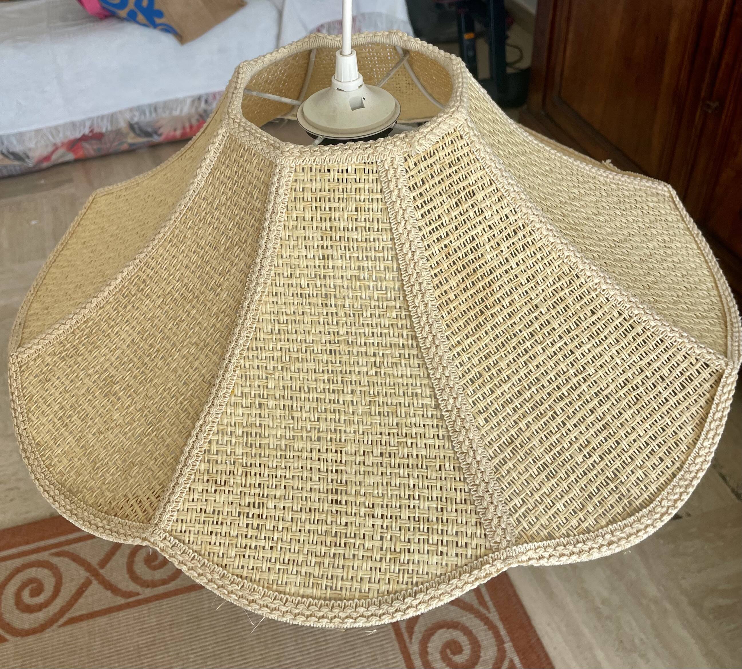 Vintage 1970s woven wicker pendant light