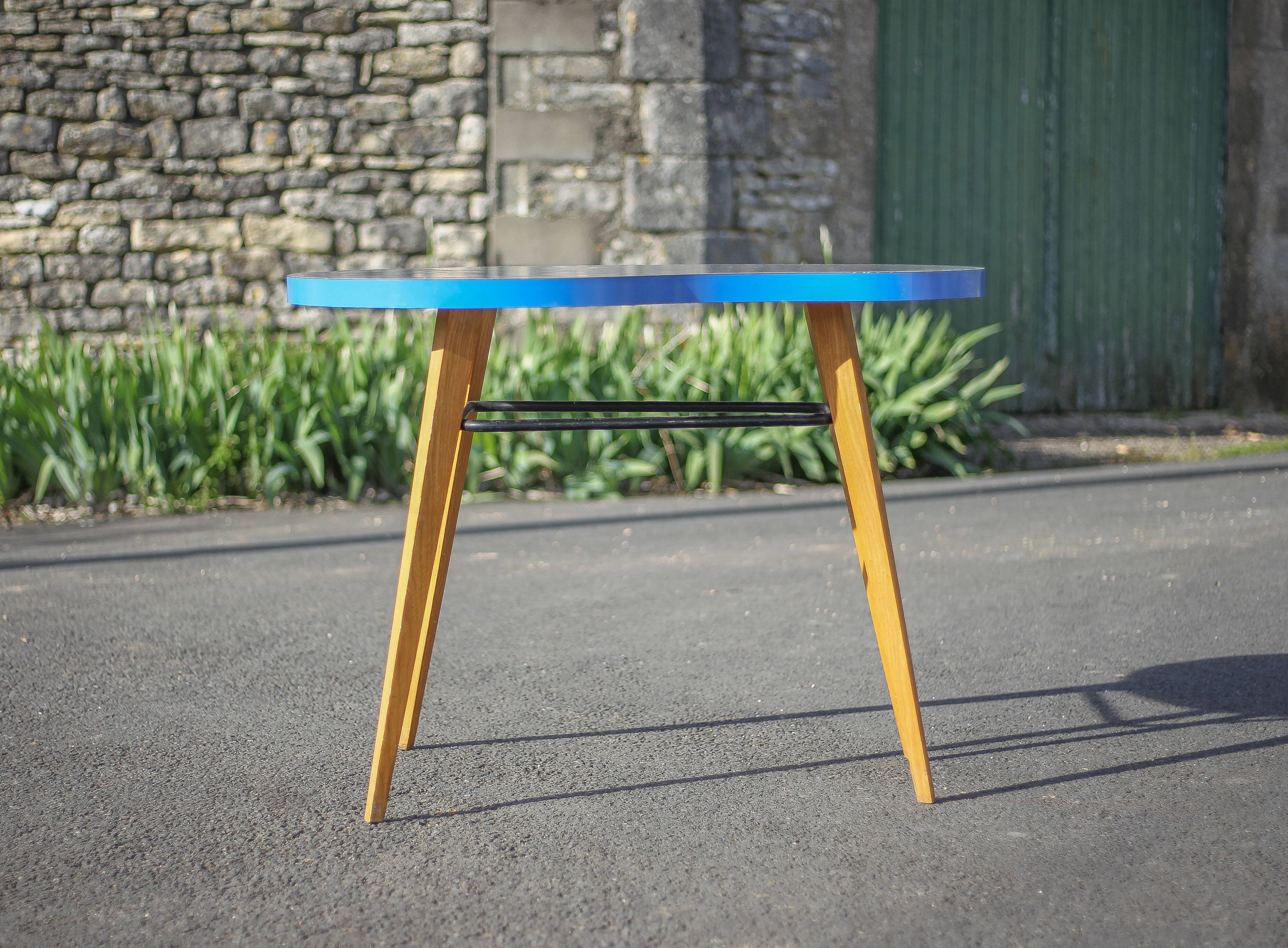 Formica bean table and compass feet, office table, side table, vintage table, 60's