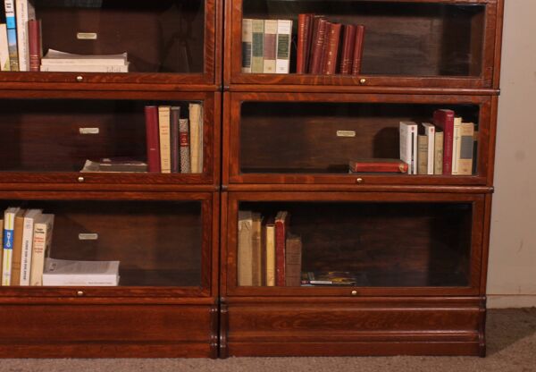 Mur de bibliothèque de 3 modules Globe Wernicke en chêne -19° siècle