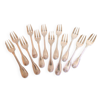 12 old dessert forks cake forks SILVER Coquille model Silver plated metal 1950
