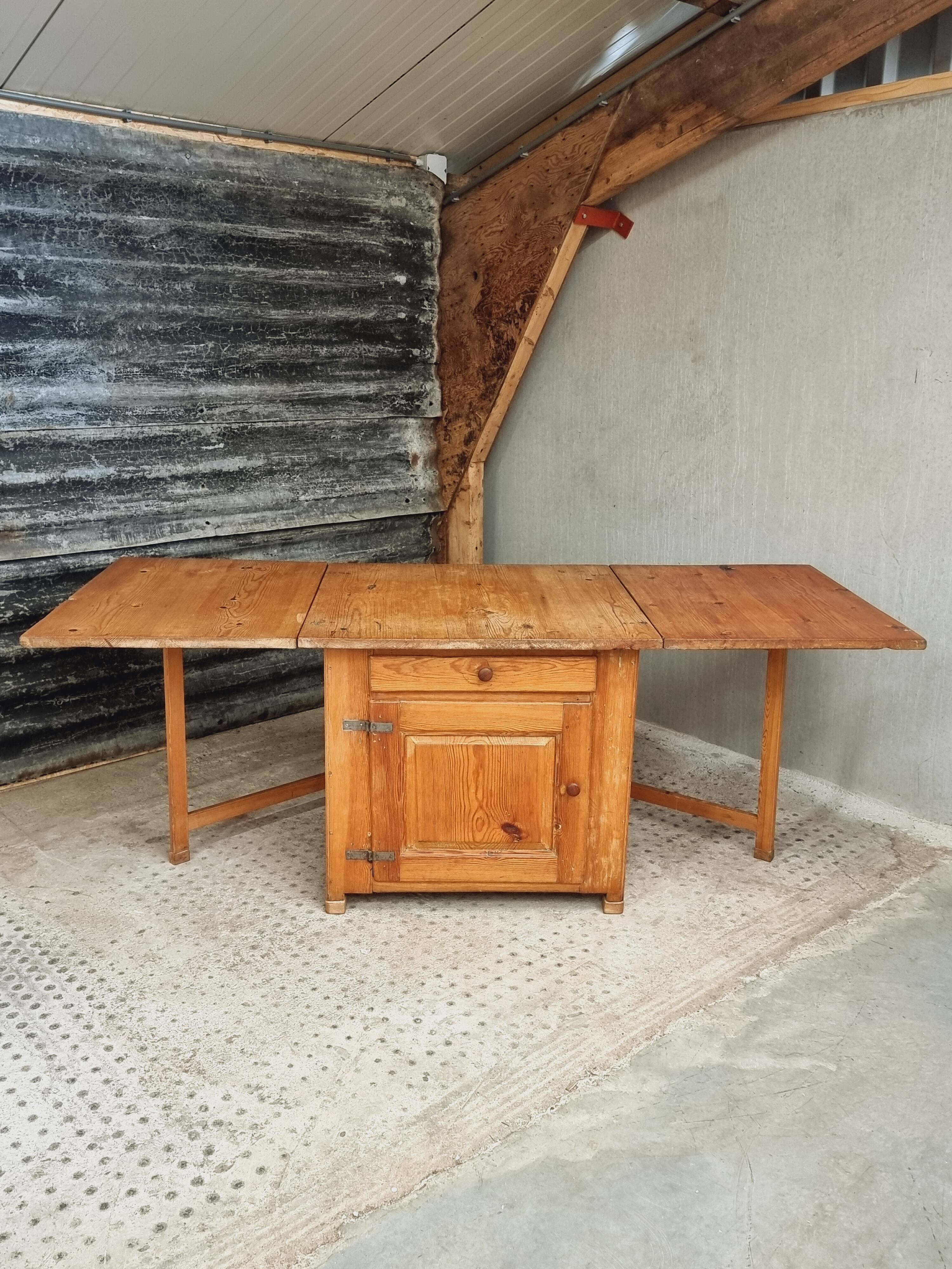 Antique Swedish table folding table with plenty of storage space