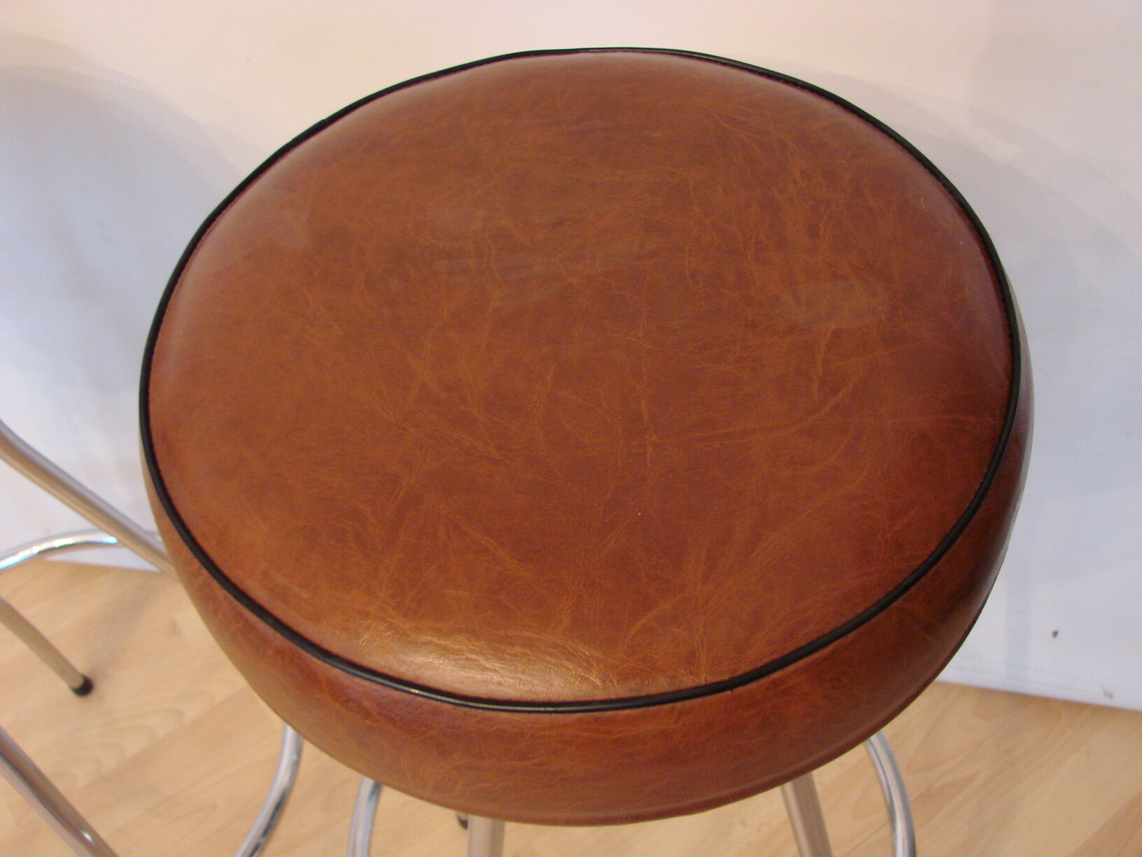 Pair of hockers, bar chairs 70s